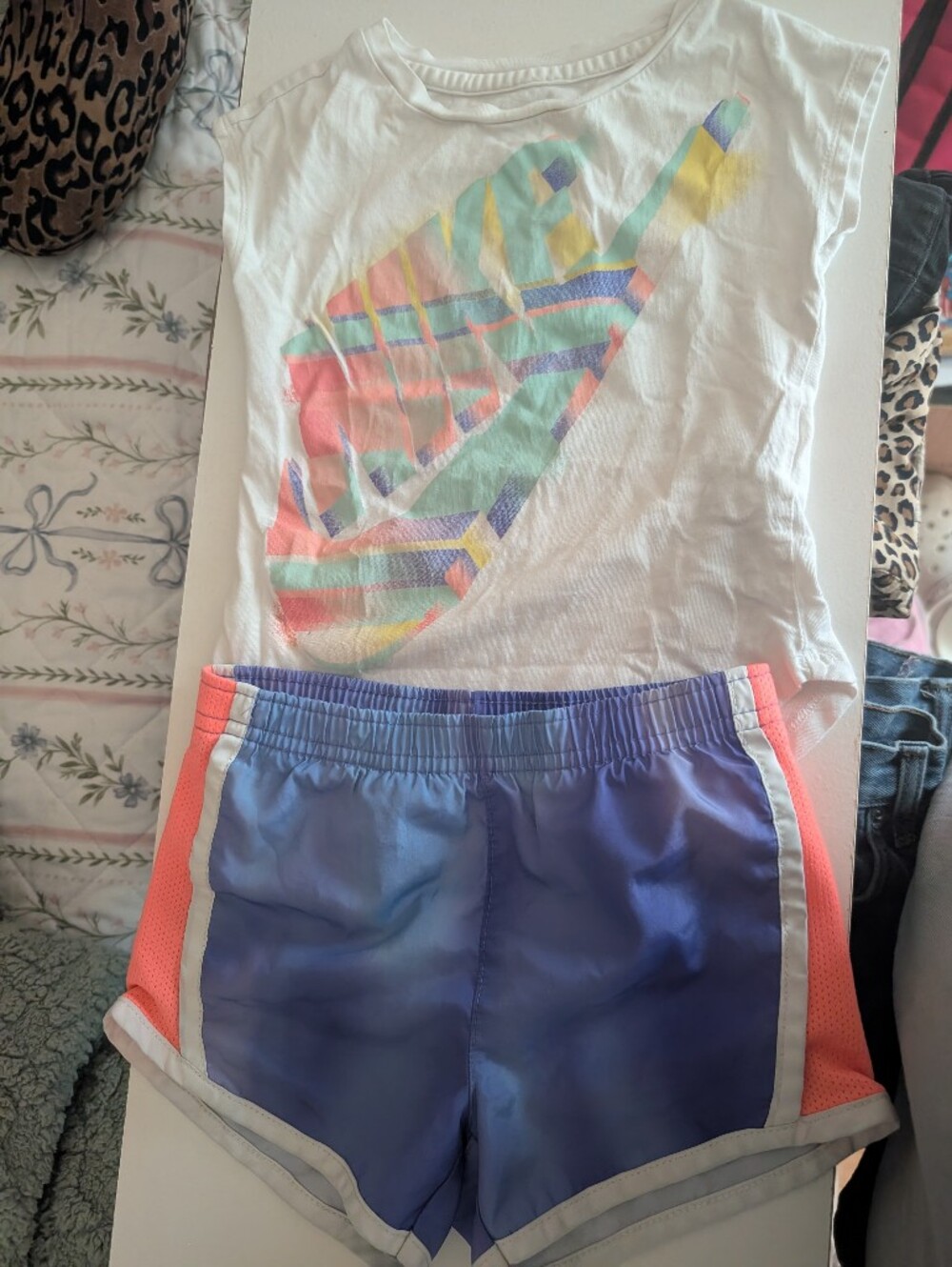 Toddler Nike Set Shorts in Purple with Coral Side Panels And Matching T-shirt - Picture 1 of 4